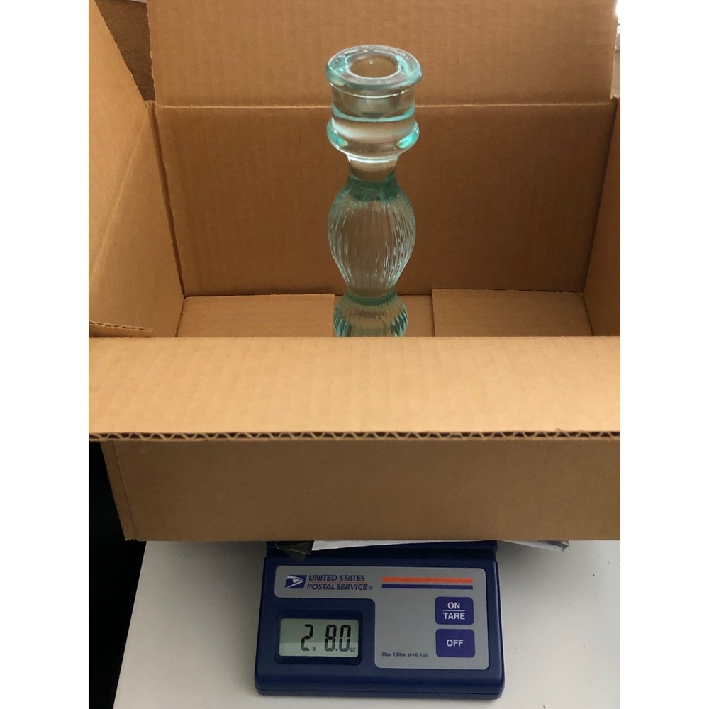 Aqua Blue Ribbed Glass Taper Candlestick Holder Vintage Style 9.75 Inch Coastal - Picture 10 of 10